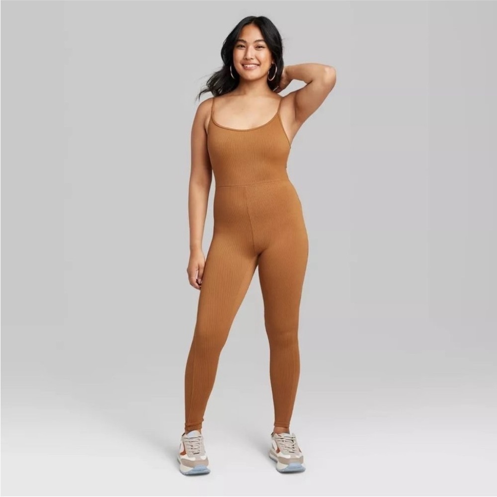 Brown Ribbed Wild Fable Athletic Jumpsuit Size Small